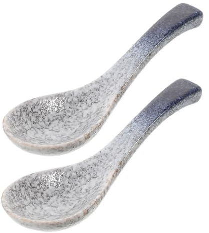 VERDANVERSE 2pcs Vintage Japanese Ceramic Soup Spoons Porcelain Ladles with Comfortable Grip Microwave Safe Retro Style for Ramen Rice Sauces and Tea Ceremonies