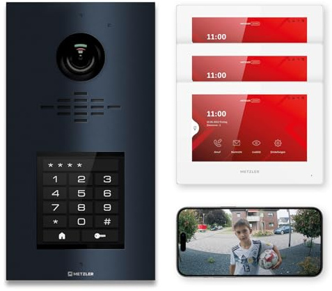Metzler® Video Türsprechanlage mit Touchscreen und HD-Kamera Anthrazit RAL 7016 Nachtsichtfunktion und App-Steuerung für 1–500 Parteien vandalismussicher IP65 IK08 VDM10 2.0 Horizon