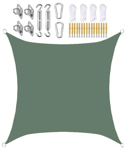 Large Waterproof Sun Shade Sail 7x7m Rectangle Canopy with Hardware Kit 95% UV Protection Outdoor Shade for Garden Patio Party Pergola Backyard Carport - Dark Green