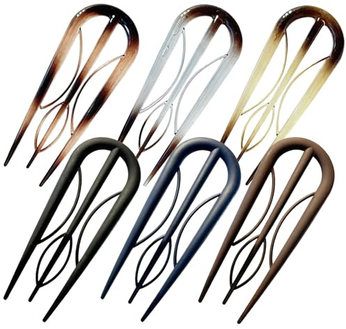 6 pièces d’épingles à cheveux en U de style français avec dents internes, épingle à cheveux rétro en forme de fourchette, épingles à cheveux françaises givrées et en nacre, épingles à chignon
