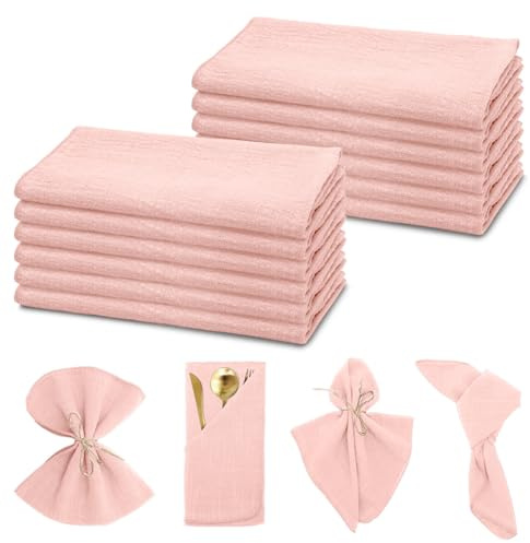 DASIAUTOEM Stoffservietten 12 Stück, Baumwolle Servietten 42x42 cm, Weiche Stoff Tischservietten, Waschbare Tischservietten für Abendessen Partys Geburtstag Hochzeit Weihnachten (Rosa)