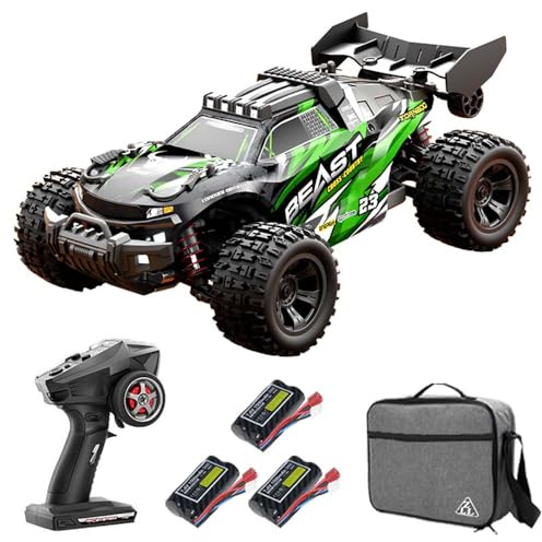 Teeggi Fjärrstyrd bil 35 km/h, 1/18 RC hög hastighet offroad drift racerbil, 2,4 G kolborste motor 4WD Off Road Race Buggy för vuxna, 3 batterier, SG118PRO (grön)