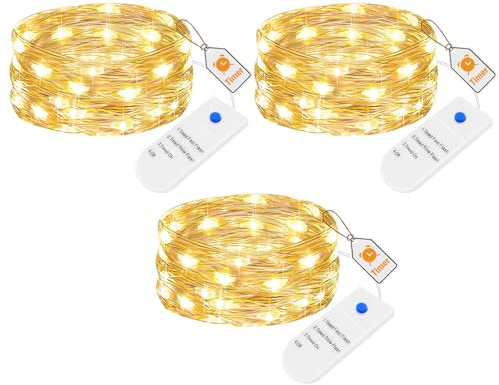 3 Stück 2M 20 LED Lichterkette Batterie mit Timer, 3 Modi, Silberdraht | Mini Lichterketten Klein, Batteriebetrieben Draht für Innen Weihnachten Hochzeit Party Deko, Warmweiß