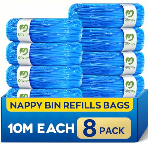 Qltytoy 8er-Pack 10M Windeleimer Nachfüllkassetten, Extra dick,Lavendelduft | Geruchsdichte Beutel Nachfüllbeutel, Durable, Reißfest Und Auslaufsicher Für Saubere, Sichere & Hygienische Windelentsorgung