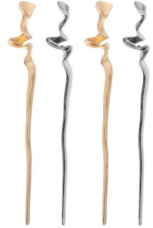 DIYEAH Lot de 4 Fourchettes à Cheveux Minimalistes en Métal Résistante 18 Cm, Épingles Irrégulières Dorées et Noires pour Chignon Banane, Coiffure Élégante et Maintien Confortable