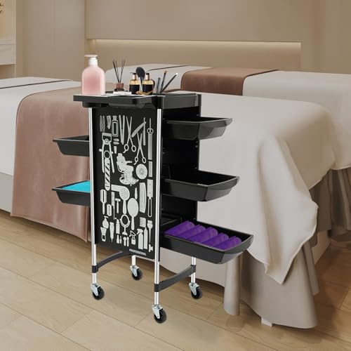 Rullande frisörvagn på hjul – salong barberarvagn med Sto Ders för HaColouring Spa & Beau – perfekt för hemsalonger och frisörsalonger svart