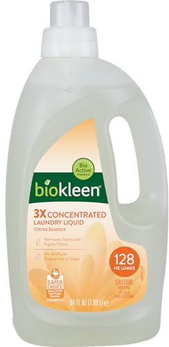 Biokleen Natural Laundry Detergent - 128 HE Loads - Liquid, Concentrated, Eco-Friendly, Non-Toxic, Plant-Based, No Artificial Fragrance or Preservatives, Citrus Essence