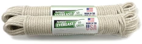 EVERLAST Cotton Clothesline (200 Feet, 1/4-Inch Diameter) | Continuous Clothes Line with Reinforced Core for Hanging & Drying Laundry | Abrasion Resistant | Made in USA | Model #8