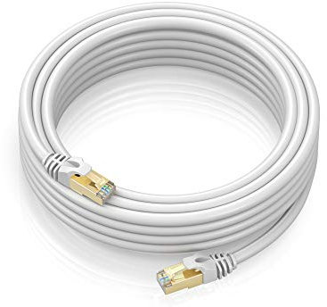 Cat 7 Ethernet Cable 50 ft - High-Speed Cat7 Internet & Network LAN Patch Cables, RJ45 Connectors - Perfect for Gaming, Streaming, and More (White)