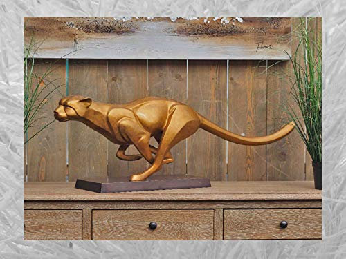 IDYL Bronze-Skulptur Rennender Jaguar | 32x20x96 cm | Tierfigur aus Bronze handgefertigt | Gartenskulptur oder Wohnbereich-Dekoration | Hochwertiges Kunsthandwerk | Wetterfest
