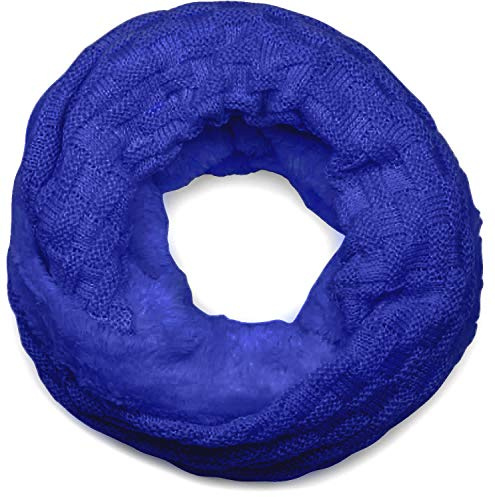 styleBREAKER warmer Feinstrick Loop Schal mit Flecht Muster und sehr weichem Fleece Innenfutter, Schlauchschal, Unisex 01018150, Farbe:Royalblau