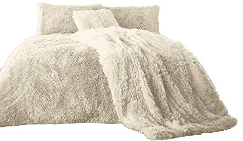 Set di biancheria da letto in pile Teddy Cuddles con copripiumino e federa coordinata, caldo e accogliente, color crema, per letto king size 230 x 220 cm circa.