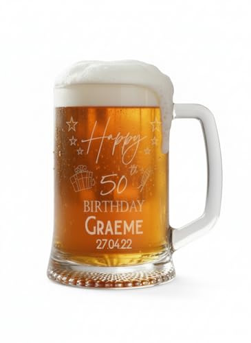 Personalised 50th Birthday Pint Beer Tankard Glass With Stars