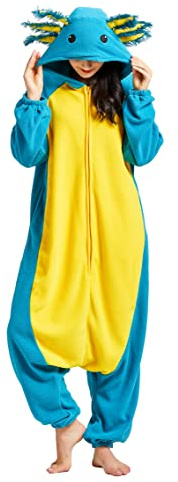DELEY Unisex Axolotl Tutina Pigiama Adulto Animale Costume Cosplay Peluche Homewear Indumenti da Notte Tuta Blu Axolotl