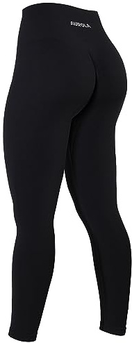 AUROLA Power Workout Leggings for Women Tummy Control Squat Proof Ribbed Thick Seamless Scrunch Active Pants,Black,XL
