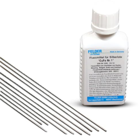 10 Silberlot 1mm mit Flussmittel 50ml zum hartlöten Silberhartlot mit 55% Silber Anteil L-Ag55Sn Silberlotstangen 500mm lang