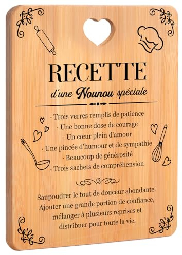 Cadeau Nounou | Planche à Découper en Bambou Merci Nounou | Cadeau Nounou Fin de Contrat | Cadeau Nounou Original, Anniversaire et Noël