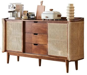 XXAezr Sideboard Küche Sideboard aus massivem Rattan for Esszimmer mit Schubladen, doppelte Schranktüren, Aufbewahrungsschrank aus Eschenholz an der Wand Sideboard