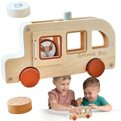 DzpKrka Spielzeug-Schulbus - Holzauto für Kinder | Tragbares interaktives Lernspiel für kreatives Lernen, Schulspaß und Unterhaltung zu Hause für Mädchen und