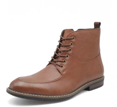 Finishing & Sewing Botines de piel para hombre, color marrón, cordones con cremallera, diseño moc-toe, botas clásicas con costuras de contraste, marrón, 45 EU