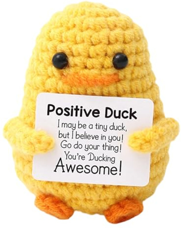 KEWUF Muñecos de Ganchillo, Motivación, Positiva Ideas Regalo, Divertido Pato Muñeco con Tarjeta Positiva, Punto Motivador Regalo para Familiares Colega Amigos Parejas Niños (Pato Pequeño, Amarillo)