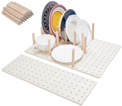 UNICRAFTALE 3-Set Holz Steckbrett Schubladen Organizer Adjustable Holz Tischgeschirr Organizer Aufbewahrungsregal Wood Steckbrett Mit 24 Stiften Für Geschirr Behälter Küchenutensilien 43.5x14.7cm