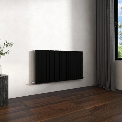 Double Horizontal Modern Oval Column Radiator 600x1180mm Black | Central Heating Wall Mounted Rads,BS EN442 Standards,Column Radiators Designed for UK Hallway, Living Room & Bathroom