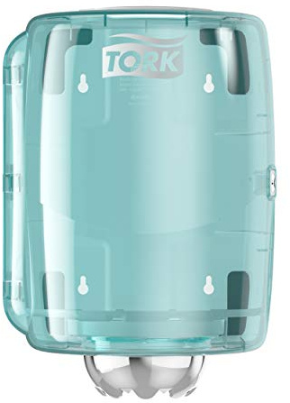 Tork 659000 Innenabrollungsspender für M2 Papierwischtücher im Performance Design / Wischtuchspender für hygienische Einzeltuchentnahme in Weiß-Türkis