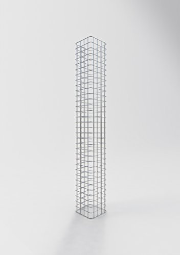 GABIONA Kolumn sten korg gabion fyrkantig, nätstorlek 5 x 5 cm, höjd 160 cm, spiralstängning, galvaniserad (22 x 22 cm).