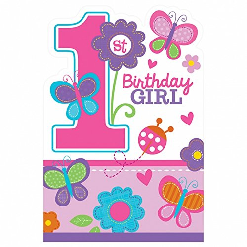 16-teiliges Einladungskarten-Set * Birthday Girl * für den Kindergeburtstag und Motto-Party // mit 8 Einladungen und 8 Umschlägen // Set Invitations Geburtstag Kinder Motto Mädchen Rosa 1 erster Pink