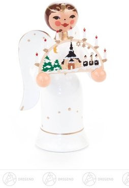 Rudolphs Schatzkiste Engel Miniatur mit Schwibbogen Seiffener Kirche Höhe ca 5,5 cm NEU Erzgebirge Weihnachtsfigur Holzfigur