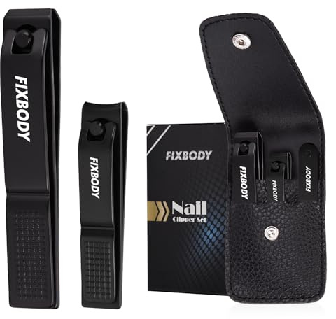 Nail Clipper Set, Ultra Sharp Black Stainless Steel Fingernail & Toenails Clipper and Nail File with Leather Travel Case,Great Christmas Gift,Stocking Stuffers for Men and Women