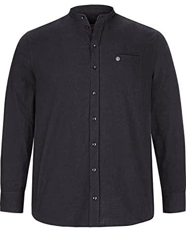 Jan Vanderstorm Herren Stehkragenhemd Kallu Hemd mit Stehkragen| einfarbig in Leinen-Optik | langärmliges Basic Oberhemd | 100% Baumwolle | Größe L - 7XL schwarz, 4XL (XXXXL) - 49/50
