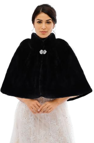 Jovono Donna Pelliccia Faux Scialle Coprispalle Giacca Sciarpa Wrap Cape Perfetto per Matrimonio Partito Spettacolo con spilla libera