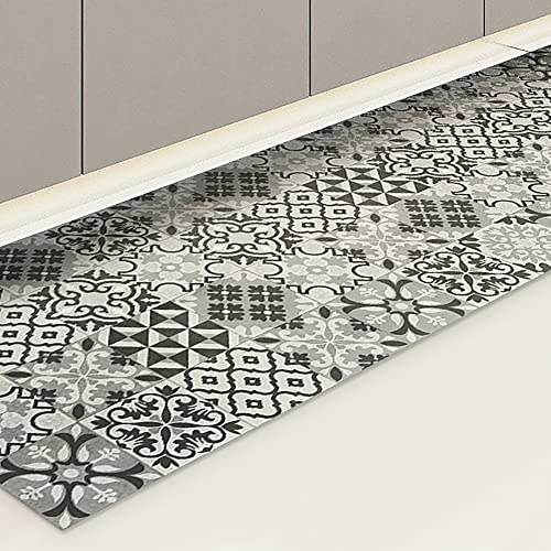 CREARREDA Teppich Läufer - Küchenläufer 120x50 cm graue Fliesen Vinyl rutschfest und waschbar Küchenläufer aus Vinyl, 100% Made in Italy Tepiche für Wohnzimmer, Küche
