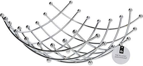 Obstkorb Küchenkorb Haushaltskorb Korb aus Metall (silber) - Breite 31cm x Tiefe 31cm x Höhe 14cm Aufbewahrung Obst Gemüse Brot Küchenaccessoire Drahtkorb Küche Esstisch Vorratsraum Geschenkidee