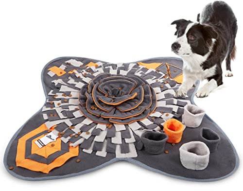 IEUUMLER Schnüffelteppich für Hunde Riechen Trainieren Intelligenzspielzeug Futtermatte Trainingsmatte für Haustier Hunde Katzen IE081 (71x71cm, Orange & Grey)