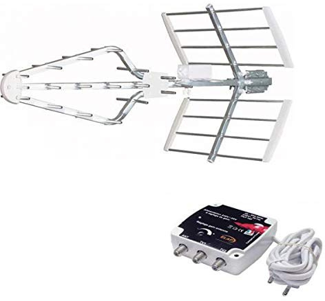 Elap ANTENNE UHF Sniper AMPLIFIÉE 45 DB + Alimentation RÉGLABLE 2 Sorties TV