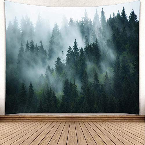 YISURE Wandteppich Wald Grün, Nebliges Wandtuch Wald für Schlafzimmer, Wandteppiche Wandtücher Wandbehang Landschaft, Tuch für die Wand in Home Living Room Decoration 200x150cm
