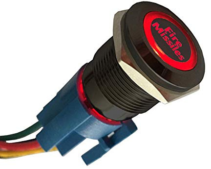 ETOPARS Nero Guscio 12V Auto Luce Rosso LED Pulsante di Avviamento in Metallo 19mm Interruttore a levetta Momentaneo Accensione Fire Missiles Presa Filo
