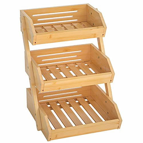 Supporto per Cesto di Frutta in bambù a 3 Livelli, Supporto per Verdure e Pane per ripiano della Cucina