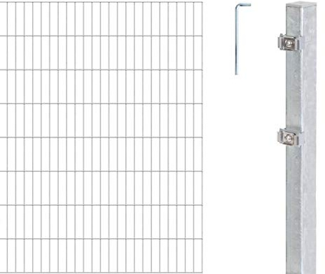Alberts 651046 Doppelstabmattenzaun als 14 tlg. Zaun-Komplettset | verschiedene Längen und Höhen | feuerverzinkt | Höhe 180 cm | Länge 12 m