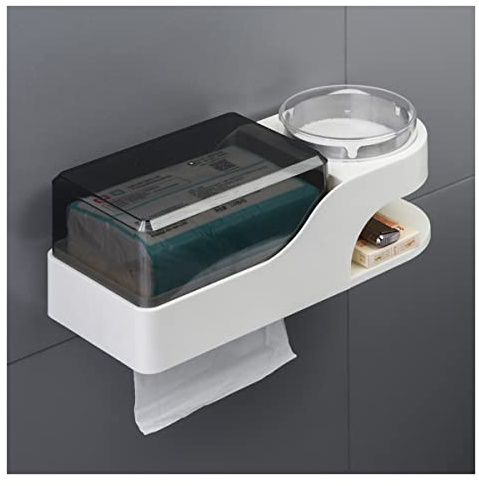 ZTBH Bathroom Divider Portable Toilet Paper Holder, Bathroom Divider Toilet Paper Holder, Bathroom Tissue Box with Ashtray for Bathroom Accessories Bathroom Hardware Sets (Color : White-Silver)