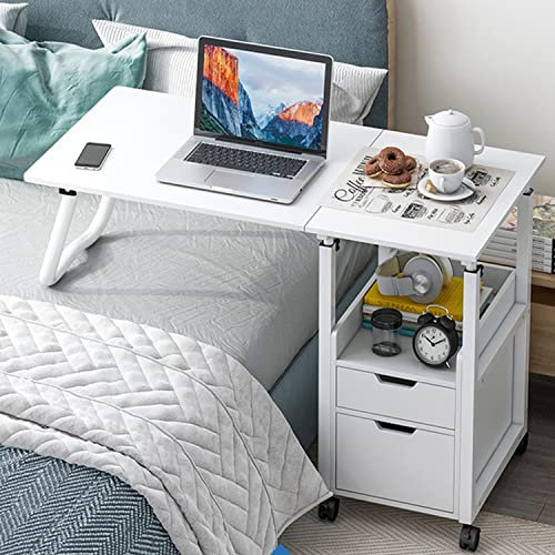 VVEROGJS Medizinische Beistelltische Betttisch mit Rädern, medizinischer Nachttisch, zusammenklappbarer Zweizweck-Krankenhausbetttisch mit Schublade, höhenverstellbar: 70~88 cm (Size : C)