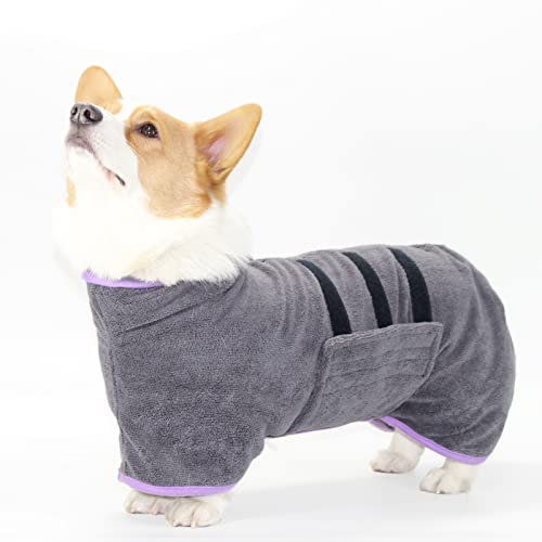 Hundemantel, trocknet Mäntel, Mikrofaser, schnell trocknend, super saugfähig, Haustier-Bademantel, Haustier, Katze, Bademantel, Handtuch für kleine Hunde, mittelgroße und große Hunde (S, Grau)