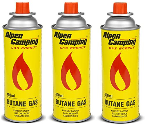 Alpen Camping Butan 3x400ml Gaskartuschen Gasflasche für Gaskocher Campingkocher Bunsenbrenner Lötbrenner 400ml EN417 (3 Stück)