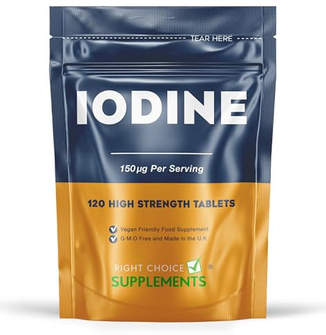 Iodine 150mcg 120 Tablets | Max Strength Potassium Iodide | Natural Source of Iodine from Potassium Iodide | Thyroid Supplement | Vegan UK Made | GMP Approved