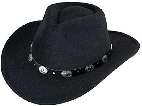 INOGIH Westernhut für Damen und Herren, Cowboy- und Cowgirl-Hut, Fedora-Hut, Fedora-Hut, Fedora-Hut, mit Zugverschluss, breite Krempe,, Schwarzes Design6, Medium