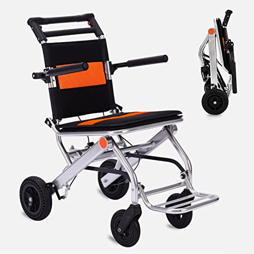 Rollstuhl Faltbar Leicht Reiserollstuhl mit Bremse, Ultraleicht Rollstühle für die Wohnung und Unterwegs, Transportrollstuhl, Aluminium, Sitzbreite 40 cm, 8.5 kg