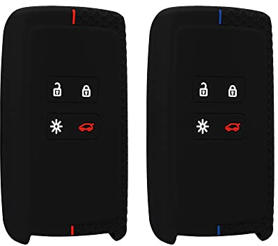 kwmobile 2X Autoschlüssel Silikon Cover kompatibel mit Renault 4-Tasten Smartkey Autoschlüssel (nur Keyless Go) Hülle - Schlüsselhülle Case in Schwarz Rot Schwarz Blau